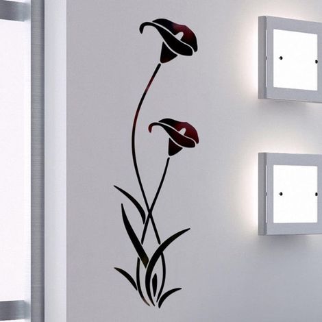 Stickers muraux 3D en acrylique en forme de fleur à faire soi-même, stickers modernes, décoration effet mosaïque miroir, salon, réfrigérateur, papier peint, affiche (noir) (1/3)