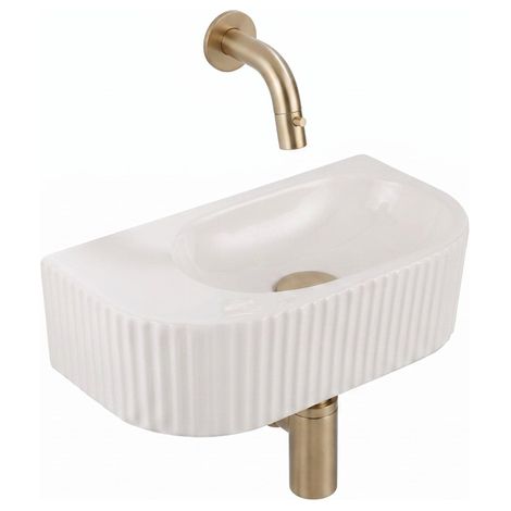 QeramiQ Fuente Lavabo pour WC - 40x22x12 cm - nervure - demi-rond - sans trou de robinet de Lavabo pour WC - ceramique - robinet de Lavabo pour WC (1/5)