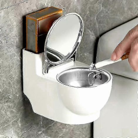 Cendrier créatif en forme de toilettes avec couvercle - Fixation murale pour salon et salle de bain - Décoration originale et amusante (1/5)