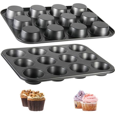 Lot de 2 grands moules à muffins, moules à muffins anti-adhésifs, moules à cupcakes, moules à pâtisserie pour cupcakes, brownies, gâteaux, pudding (35,3 x 26,2 x 3 cm),Parent,- (1/5)