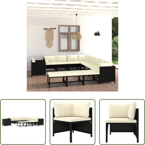 vidaXL Canapé en résine - Salon de jardin 12 pcs avec coussins Résine tressée Noir (1/5)