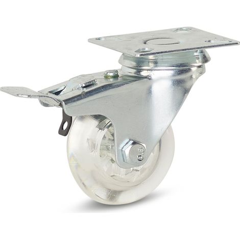 Roulette pivotante freinée - MESO - Meuble transparente - Platine - 50mm - 50kg