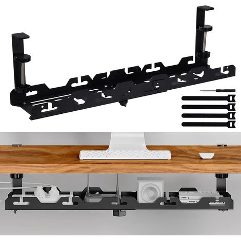 Plateau de Gestion des Câbles sous Le Bureau Rétractable de 44,5cm à 72cm Passe-Câbles pour Bureau Cable Management Tray Organisateur pour Bureau à Domicile Noir (1/5)