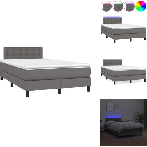 Sommier à lattes de lit matelas LED gris 120x190 cm similicuir - Lit Plateforme - Lit Design - Lit Moderne - Lit Avec Rangement - Tête De Lit Ajustable (1/5)
