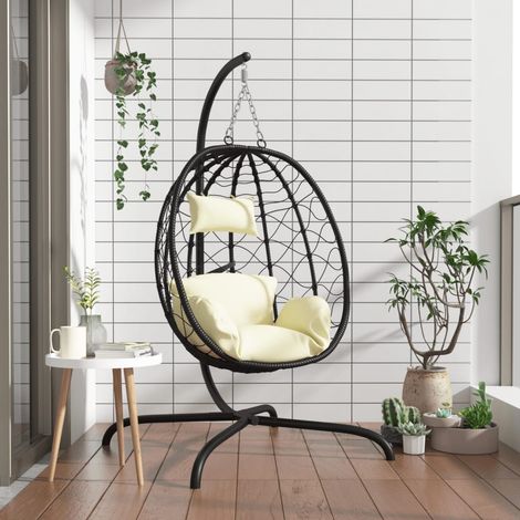 Chaise design - Chaise suspendue en forme d'œuf avec coussin blanc crème BV631053 - BonneVie (1/5)