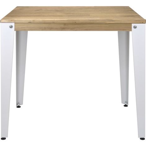 Mesa Lunds Alta 70x70x110cm Blanca en madera maciza de pino acabado vintage estilo Industrial Box Furniture