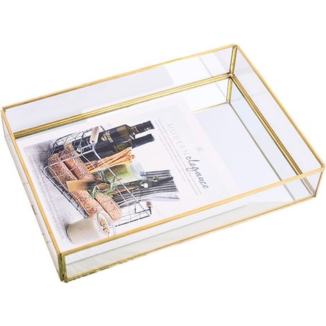Plateau De Rangement - Plateau Miroir En Cuivre Doré - Pour Salle De Bain Bureau Table De Toilette - 20 X 14 X 3,5 Cm - 1 Pièce (1/3)