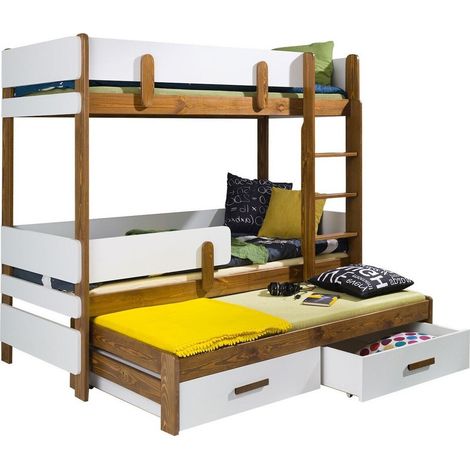 Litera Henderson 146, Blanco + Roble, De dos pisos with a pull-out extra cama, De dos pisos, 90x200, 90x190, Aglomerado laminado, Madera, Somieres, 103x208x171cm