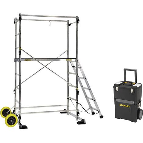 Echafaudage de jardin - Hauteur de travail max. 3,40m - 2 roues Ø 250mm - Plateau 1,30x0,46m + Servante d'atelier STANLEY - 209700-SERVANTE