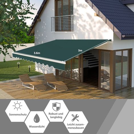 Tenda da sole retrattile per balcone 360x300 cm verde