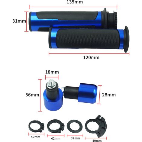Poignées de guidon moto en alliage d'aluminium avec caoutchouc antidérapant, confortables, universelles, grip manette des gaz (1/5)