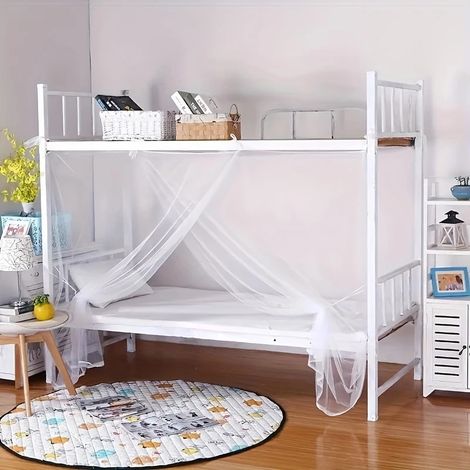 Moustiquaire et baldaquin pour lit simple de dortoir étudiant, anti-poussière à maille dense, lit superposé, Composition : 120 × 195 × 140 cm, Couleur : blanc (1/5)