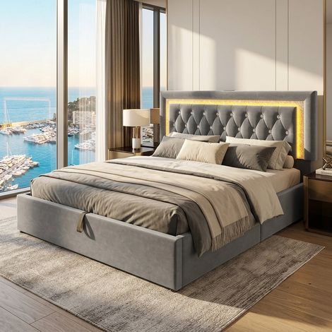 Audreamy Orionis Ottoman Bed Grey Velvet King (1/5)