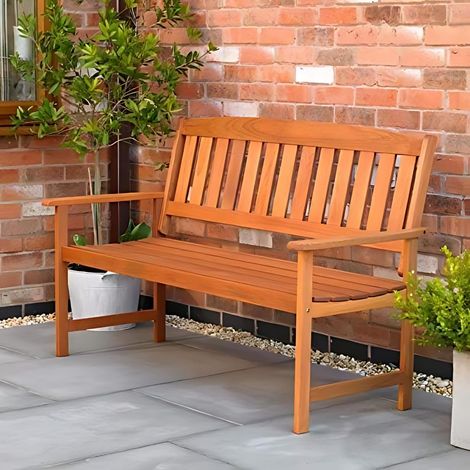 Wooden Garden Bench 3 Seater Hardwood Outdoor Bench Weather Treated Wooden Patio Seating Traditional Design