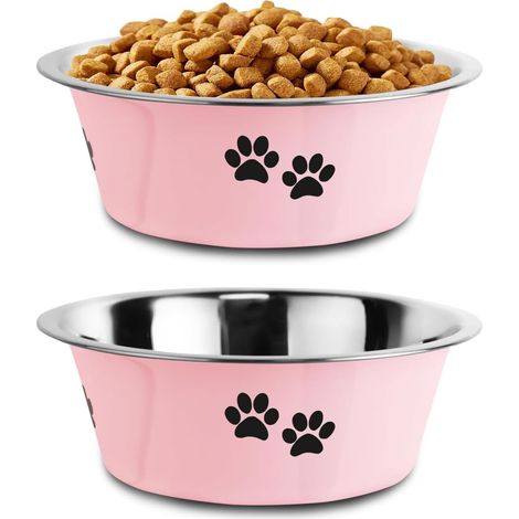 Lot de 2 Gamelles pour Chiens en Acier Inoxydable (Rose, 860ML), Fond en Caoutchouc Antidérapant (1/5)