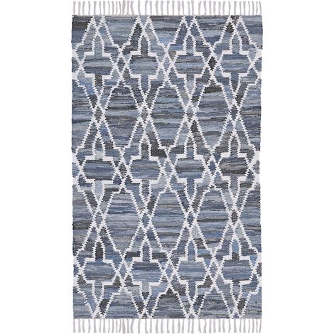 Alfombra de yute azul 140 x 200 cm patrón de cuadrifolio hecha a mano trébol estilo oriental marroquí Adiyaman (1/5)