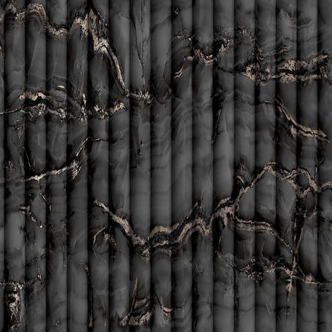 Fluted Marble Effect Wallpaper Charcoal Black Grey Gold Striped Metallic (1/4)