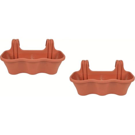 KIT 2 PZ FIORIERA 3 POSTI BALCONE BALCONIERA PLASTICA MARRONE CM 53x28x25H 584d