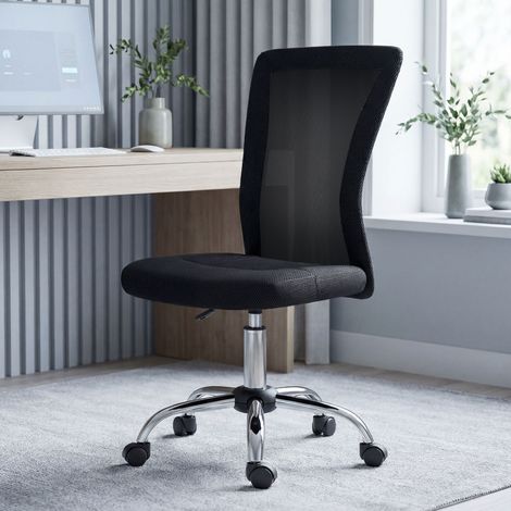 Silla de Escritorio Giratoria sin Brazos Silla de Malla con Altura Ajustable Carga 100 kg 43x58x90-100 cm Negro (1/5)