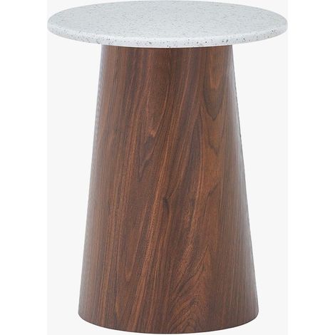 SANA - 40 Table d'appoint en marbre composite pieds couleur bois foncé D40 cm (1/5)