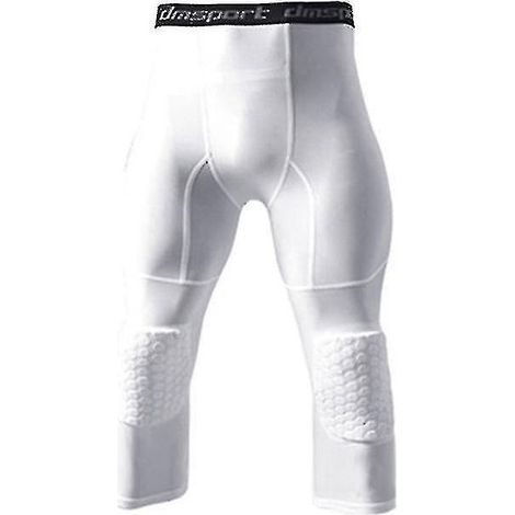 Basketball-Leggings für Herren mit Knieschonern, 3/4-Kompressionshose, Jogginghose – Größe S – Weiß