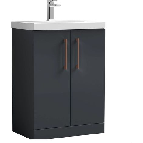 Balterley Bramshall Modern Bathroom 2 Soft Close Door & Mid-Edge Vanity Unit Basin, Dark Grey, 600mm (1/4)