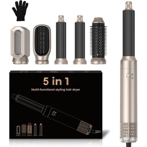 Peigne séchoir à cheveux, fer à friser automatique 5 en 1, 3 réglages de température, outil de coiffage puissant à ions négatifs de 1000 W, styler à air pulsé à 60 000 tr/min. (1/5)
