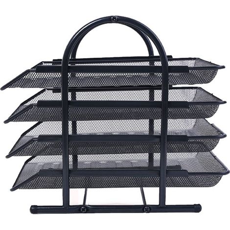 Lot en fer noir à 4 niveaux, corbeille à courrier spacieuse et stable, gain de place, organiseur de bureau grande capacité pour documents (1/5)