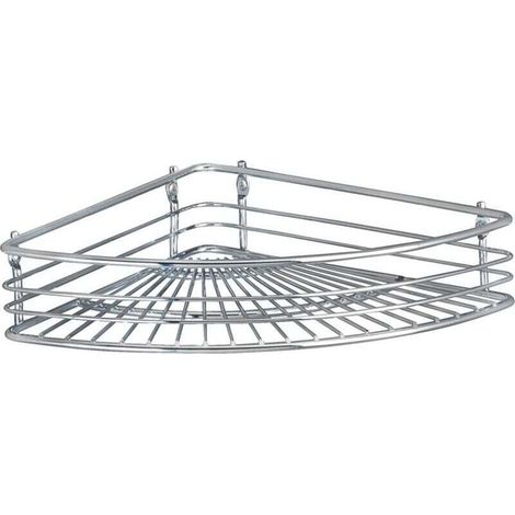 Étagère d'angle Milano chromée 31,5 cm avec vis pour rangement salle de bain angle étagère murale salle de bain design en métal robuste et durable parfaite pour les coins et vos soins quotidiens (1/4)