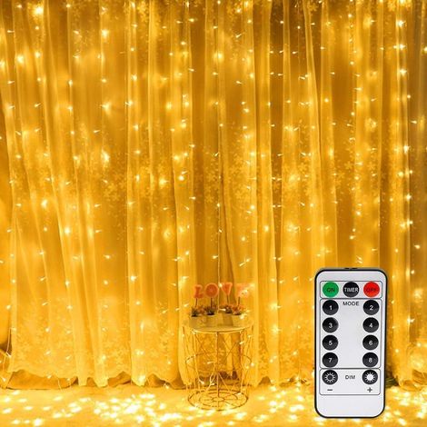 Rideau Lumineux, Fenêtre Guirlandes Lumineuses 300 Led 3mx3m, 8 Modes D'eclairage, Ambiance Pour Décoration NoL, Mariage, Anniversaire, Balcon, Terrasse, Chambre - Blanc Chaud (1/5)
