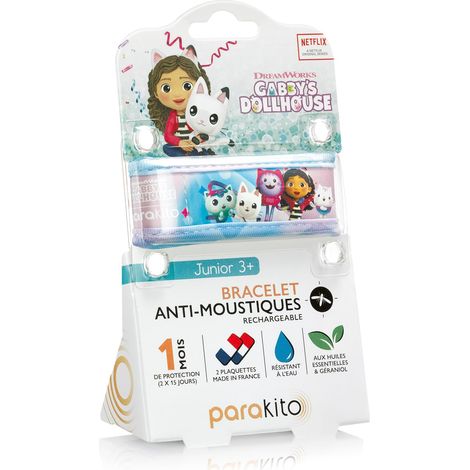 Bracelet Anti-Moustiques - 2 Plaquettes Incluses aux Huiles Essentielles - 1 Mois de Protection - Sans DEET - Taille Junior 3+ (Gabby et La Maison Magique Famille) (1/5)
