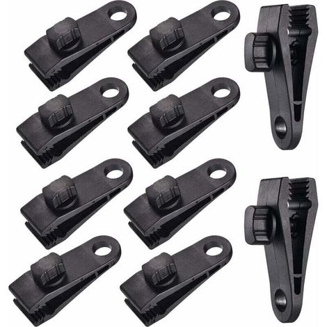 10 juegos de clips para lonas, clips para tiendas de campaña, clips para toldos, abrazaderas para lonas, clips para tiendas de campaña, para tiendas de campaña de coche, lonas, toldos, camping, negro