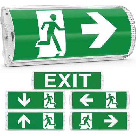 Éclairage de secours LED 3 W IP65 avec 4 pictogrammes et batterie remplaçable, lampe de secours pour montage mural, lampe permanente, plaque de sortie de secours, sortie d'urgence EXIT (1/5)