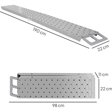 Rampe de chargement pliable et antidérapante pour motos (avec sangle de sécurité), en acier, argentée (1/5)