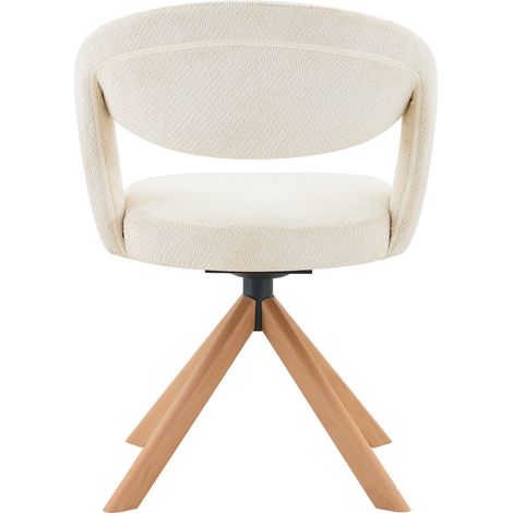 Lot de 2 chaises pivotantes rétro en tissu structuré crème avec pieds en bois massif, hauteur 81,5 cm, rotation silencieuse 360° (1/5)