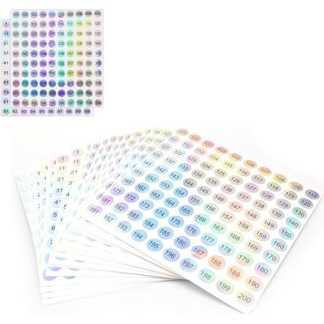2000 Pièces Chiffre Autocollant, Contient 1-200 Autocollant Numéroté, Etiquettes Numérotées Adhésives pour Scrapbooking, Flacons de Vernis à Ongles et Chemises (1/5)