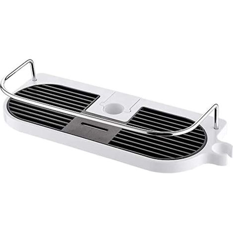 Étagère de Douche Sans Perçage, Porte Savon und Support Pommeau de Douche, Hauteur Réglable, Noir et Blanc (1/4)