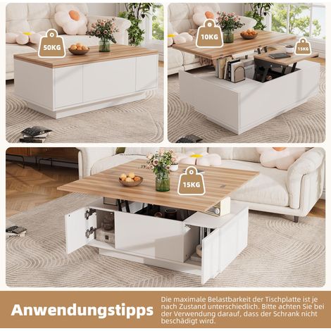 Moderner Couchtisch mit Doppel-Hebemechanismus, verstecktem Stauraum – Belastbar bis 50 kg, Modern Design (1/5)