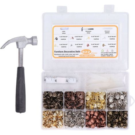 Clouset de décoration pour meubles en carbone – Kit complet de 822 pièces avec mètre-ruban et marteau pour travaux de restauration et rénovation (1/5)