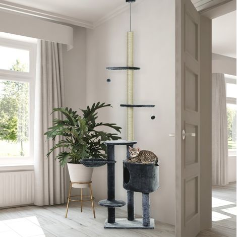 Arbre à chat plafond 220-265 cm avec caverne, hamac et plateformes OKWISH (1/5)