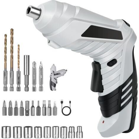 Perceuse Visseuse Sans Fil 3.6Nm, Visseuse Devisseuse 1300mAh 3.6V + 26 Accessoires, 2 Sens Rotation + Lampe LED, Câble Charge USB, Idéal pour Artisans, Installation de Meubles et Jouets (1/5)