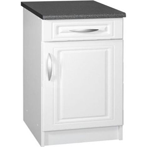 Tendencio – Meuble bas de cuisine 60 cm – 1 porte, 1 tiroir, 1 étagère – Mélaminé blanc – Élément modulable pour cuisine moderne