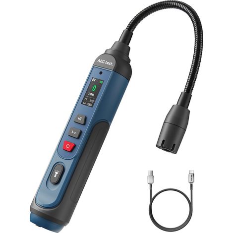 Détecteur de Gaz Naturel Rechargeable, Détecteur de Fuites de Gaz avec Col de 17,5 cm, Écran Couleur TFT, Plage 0–9999PPM pour le propane et le méthane, maison (1/5)