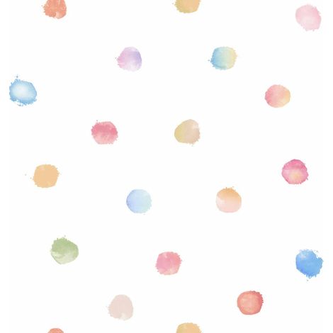 Papier peint blanc à pois multicolores Tapisserie aquarelle à pois idéale chambre enfant Papier peint intissé chambre bébé (1/4)