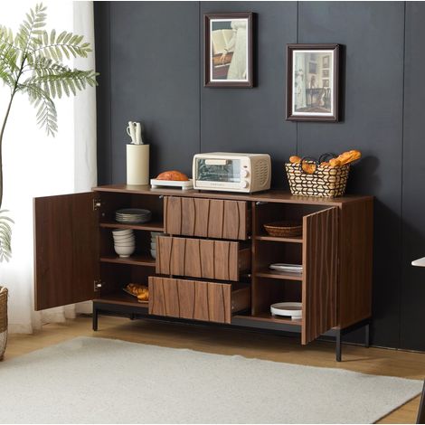 MEUBLIV buffet 150 cm brun foncé – 3 tiroirs, rangement réglable (1/5)