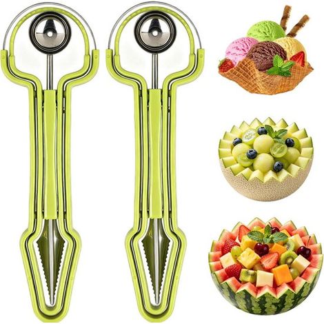 Cortador de melón 3 en 1-2 piezas, Cortador de fruta multifuncional, Cortador de fruta, Portátil, Fruta, Cortar, Cuchillo, cantalupo, Verde (1/5)