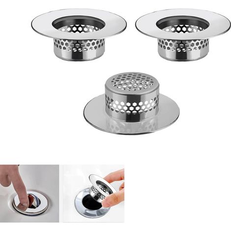 Crépine de lavabo - Crépine - Siphon de sol cuisine - Accessoires lavabo - Siphon de douche - Accessoires salle de bain - Couvercle de bonde - Siphon de sol - Récupérateur de cheveux - Pour trous de 3 (1/4)