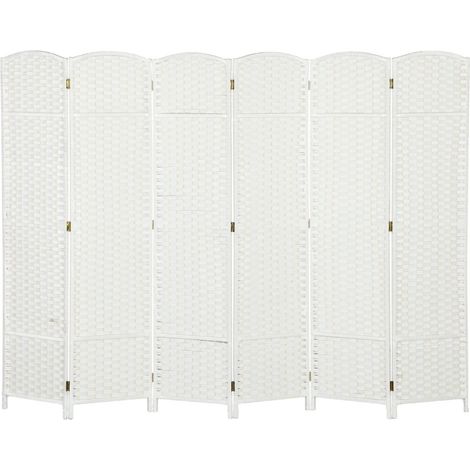 Paravento pieghevole a 6 pannelli in legno bianco 240 x 170 cm (1/5)