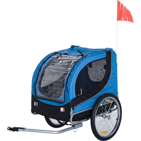 RIMORCHIO BICI PER CANI 130 X 90 X 110 CM AZZURRO E NERO (1/5)