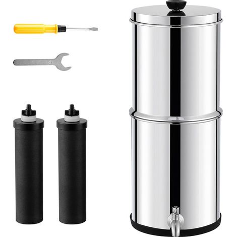 Système de filtration d'eau par gravité 1,5G en acier inoxydable 304, réduit le plomb et 99% du chlore. Comprend 2 filtres à charbon et robinet. Idéal maison, camping, camping-car. (1/5)